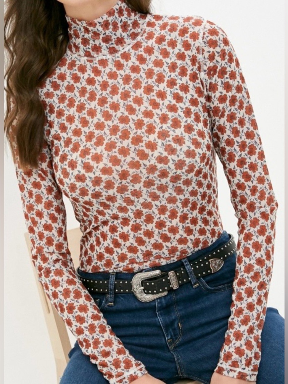 Levi’s Secondskin Mockneck Multi Colored Floral Blouse